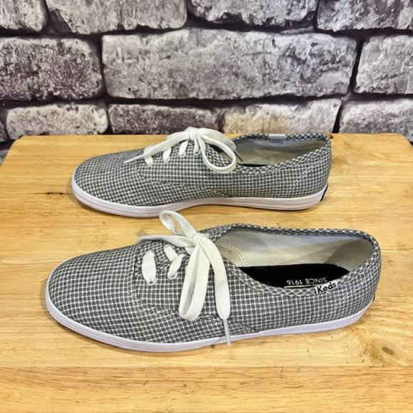 Keds Black & White Plaid Lace Up Sneakers Size 7 - Picture 2 of 7